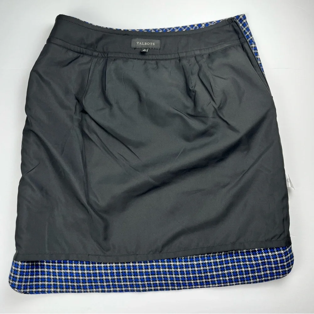 Talbots Blue Houndstooth Wool Blend Skirt Size‎ 6